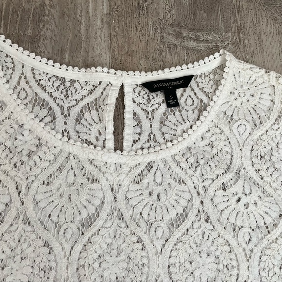 Banana Republic Women’s Blouse White Lace 3/4 Length Sleeves S - Picture 3 of 7